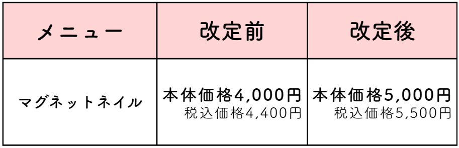 2026年3月1日(日)より価格改定のメニュー